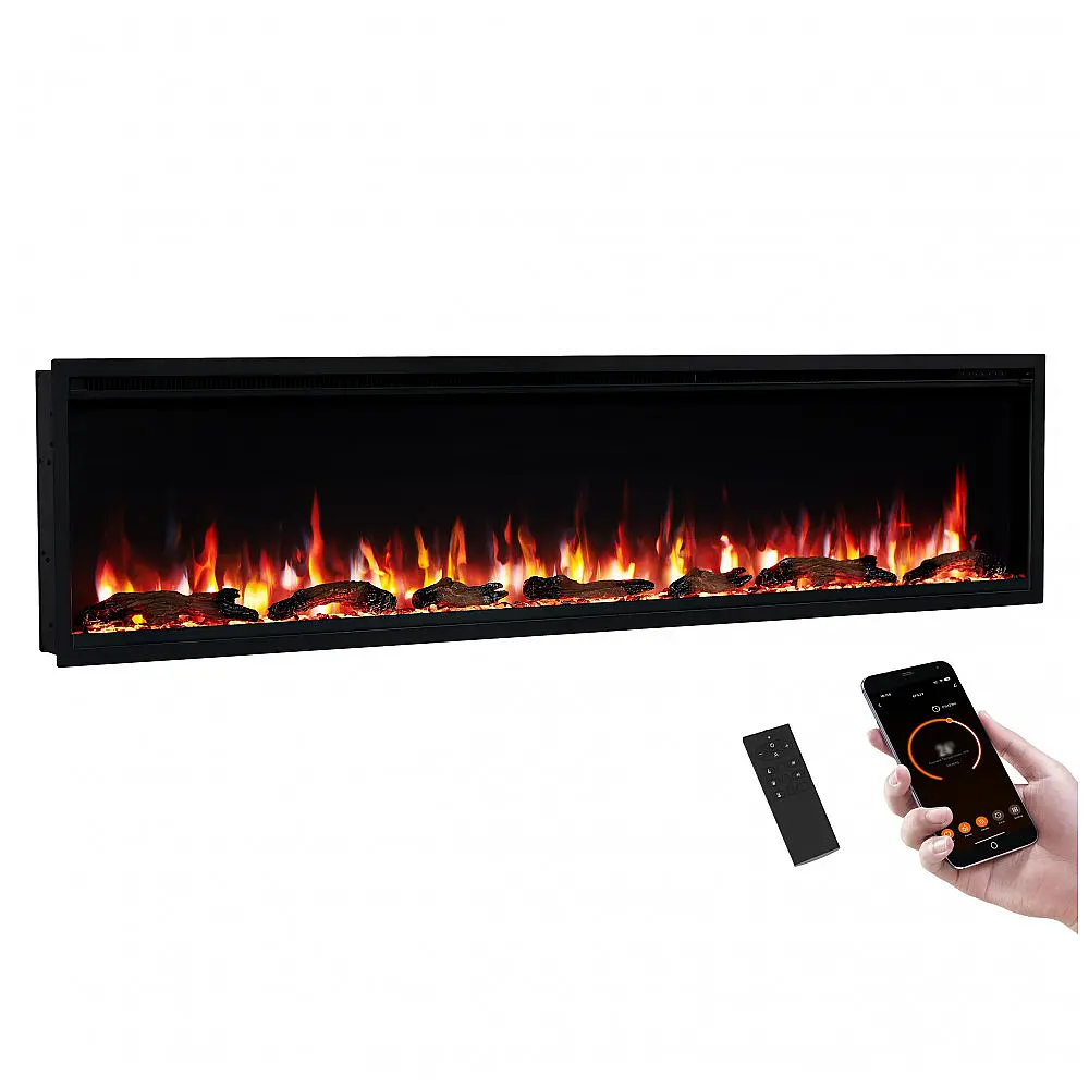 PuraFlame Herman,Lareira Elétrica Linear Inteligente de 183 cm,Chama Premium com 9 Cores,Design Moderno, Embutida, de Parede ou Livre