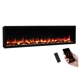 PuraFlame Herman,Lareira Elétrica Linear Inteligente de 183 cm,Chama Premium com 9 Cores,Design Moderno, Embutida, de Parede ou Livre