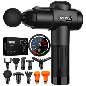 TOLOCO Massageador Pistola Elétrico Profissional Sem Fio 16 Acessórios 20 Velocidades Alça de Silicone