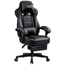 Cadeira de Escritório Giratória e Ajustável com Apoio para Pés, Lombar, LUCKRACER Gaming 101, Preto