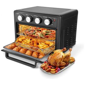 Forno Elétrico de Bancada 25L 7 em 1 Multifunções com 4 Acessórios de Cozinha em Aço Inoxidável, 1700W, 110v, BXVATY, Preto