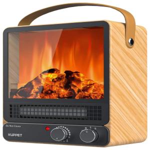 Aquecedor Elétrico Portátil com Chama Realista, 1500W, 110v, KUPPET, Bege