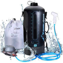 Chuveiro Portátil 12L com Bomba a Pressão e Mangueira para Acampamento, WADEO, Preto