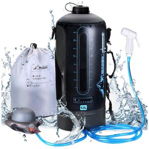 Chuveiro Portátil 12L com Bomba a Pressão e Mangueira para Acampamento, WADEO, Preto