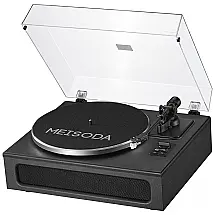 Vitrola Toca Discos Retrô 2 Velocidades com Bluetooth e Alto Falantes Embutidos, 110v, MEISODA, Preto
