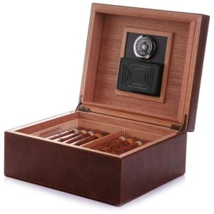 Umidor de Charutos BESTISAN, Feita à Mão em Cedro Espanhol Maciço com Bandeja e Divisor, Elegante Caixa de Armazenamento de Charutos em