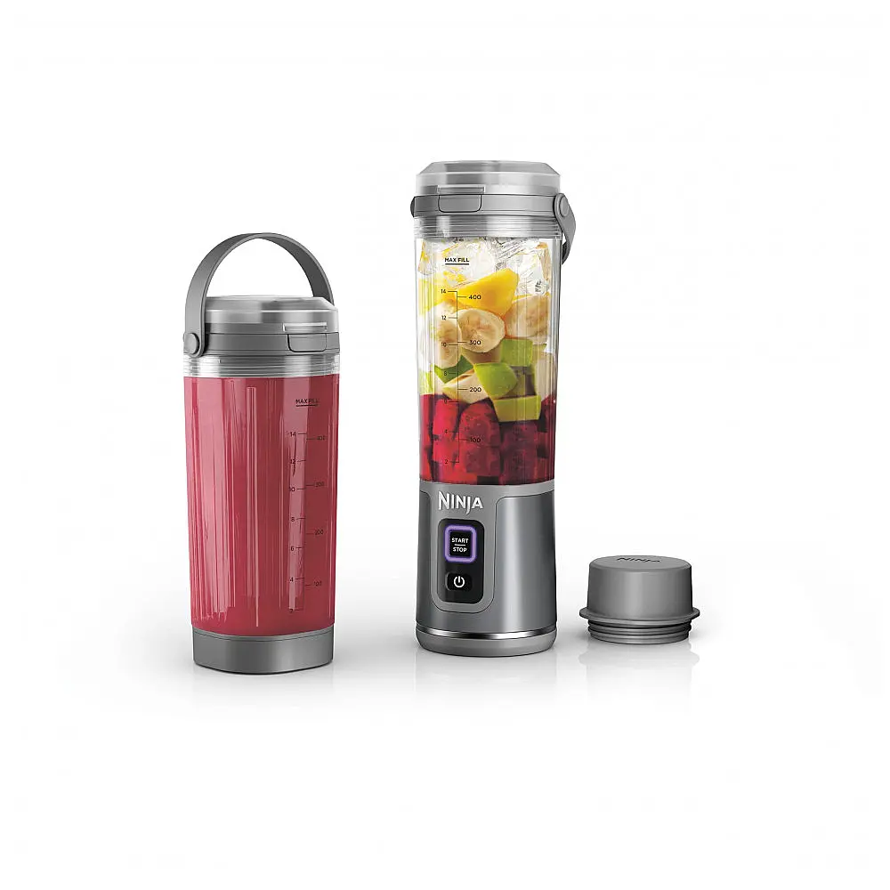 Liquidificador Portátil Ninja Blast Cinza com 2 Copos 530 ml Tampa Antivazamento USB-C Sem Fio 7,4V
