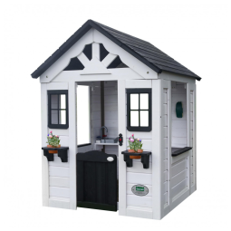 Casinha Infantil de Madeira para Área Externa com Porta Estilo Country, Campainha e Suportes para Vasos de Flores, Backyard Discovery