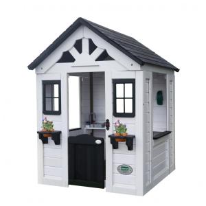 Casinha Infantil de Madeira para Área Externa com Porta Estilo Country, Campainha e Suportes para Vasos de Flores, Backyard Discovery