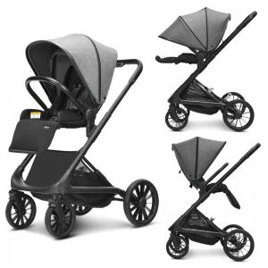 Carrinho de Bebê para Passeio 2 em 1, Reversível com Estrutura de Alumínio, Dossel Ajustável e Cinto de Segurança, INFANS, Cinza