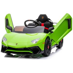 Carro Elétrico Infantil Lamborghini Aventador com 2 Velocidades, Controle dos Pais, Som, Faróis de LED e Portas Hidráulicas, 12V, Kidzone