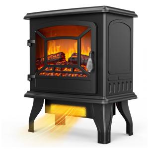 Lareira Elétrica com Chamas 3D Ajustável, 1400W, 110v, ROVSUN SF507 17, Preto