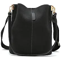 Zocilor Bolsa Feminina de Ombro Mnesageira, Couro Sintético, Preta