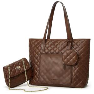 Conjunto de Bolsas Femininas em Couro Sintético 3 Peças com Carteira, Lovematch, Marrom