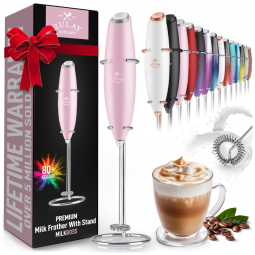 Mixer Espumador de Leite á Bateria, Aço Inoxidável, ZULAY KITCHEN Milk Boss Cotton Candy, Rosa