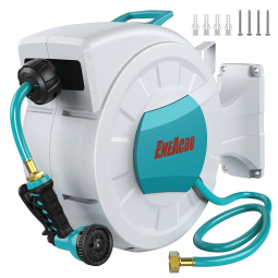 Mangueira de Jadim 30M com Enrolador Retrátil, Bico 9 Padrões, Conector de Latão e Rebobinamento Automático, ENEACRO, Azul