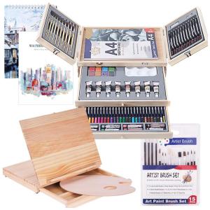 Lápis de Cor Profissional Maleta de Madeira 103Pcs DesenhoPintura, COOL BANK