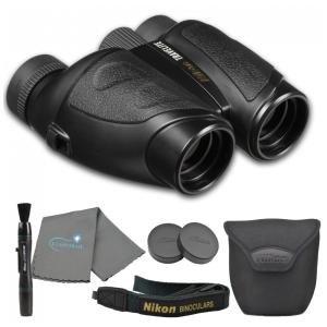 Binóculos 10x25 para Adultos com Caneta de Lente Nikon e Pano de Limpeza Lumintrail, Nikon Travelite, Preto