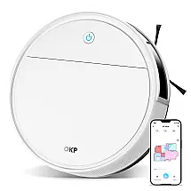 Robô Aspirador OKP K5 Ultra 3 em 1 Passa Pano 7,5cm Ultra Fino LiDAR 6000Pa WiFi Alexa Branco