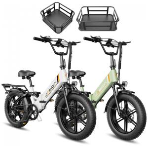 Kit 2 bicicletas elétricas dobráveis Jasion X-Hunter ST branca e verde cestos pneus 20x4 motor 750W pico 1400W bateria 48V 13Ah 70 km 110V ​