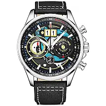 Stuhrling Ace Aviator Relógio Masculno Analógico Automático com Cronógrafo e Pulseira de Couro, 923.04