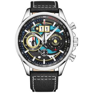 Stuhrling Ace Aviator Relógio Masculno Analógico Automático com Cronógrafo e Pulseira de Couro, 923.04