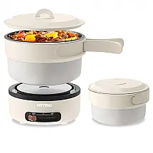 Panela Elétrica Multifuncional 2 Litros com Alça Dobrável e Controle de Potência Dupla, 110V 600W, HYTRIC, Branca