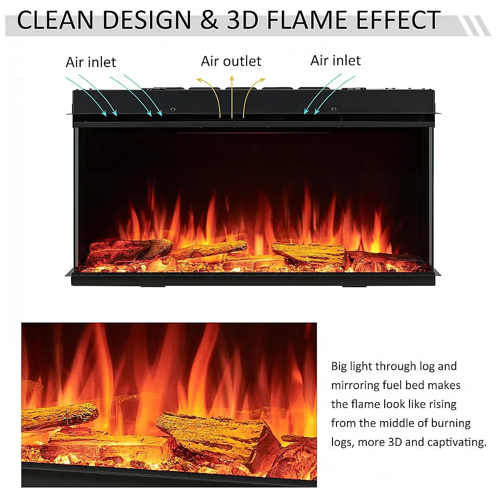 Lareira Elétrica LegendFlame 88,9 cm W Embutida Inteligente, Vista Lateral 123, Aquecedor 750W-1500W, Chamas de Múltiplas Cores — foto 3