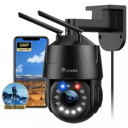 Câmera de Segurança Externa com 5MP 30X Zoom Óptico IP66 e Detecção Humana, Ctronics, Cinza
