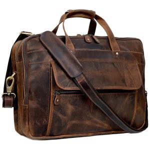 Bolsa Maleta de Couro Masculina para Laptop, HLC, Marrom