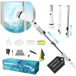 Vassoura Elétrica Rotativa 360 sem Fio com Cabo Flexível e 4 Acessórios, Branca e, 110v, ZAKLNLIFE, Branco