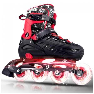 Patins Regulável e Ajustável para Jovens e Adultos, com Rodas Iluminadas, Tam BR 37 a 40, Kuxuan, Vermelho