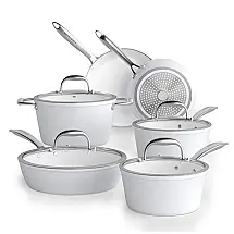Conjunto de Panelas Antiaderente Revestida de Cerâmica, 10 Peças, Branca, COOKSMARK SW701, Branco