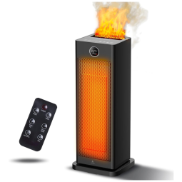 Aquecedor Elétrico 3 em 1 com Efeito de Chamas, Oscilação 70 °, Controle Remoto e Temporizador Automático 12H, 110V 1500W, Decor Swan, Preto