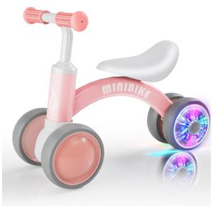 Bicicleta sem Pedal com 4 Rodas para Crianças de 1 a 3 Anos, Cawhad, Rosa