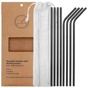 Conjunto de 8 Canudos De Metal Em Aço Inoxidável Ultra Longo, Reutilizáveis, Cor, YIHONG, Preto