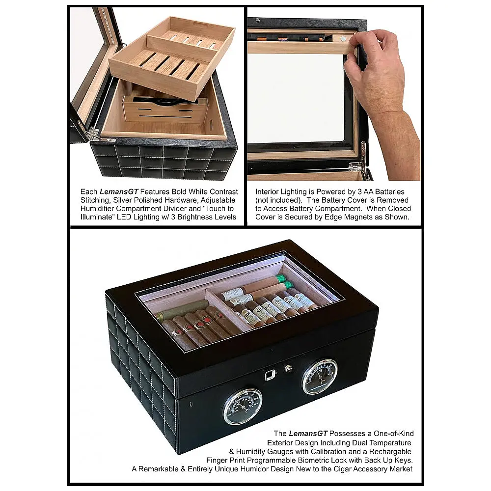 Humidor para Charutos Prestige Import Group LemansGT Preto com Fechadura Biométrica e Iluminação LED Capacidade 120 Charutos — foto 2