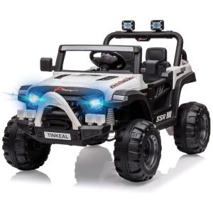 Carro Elétrico Infantil a Bateria 12V 2 Assentos com 3 Velocidades e Porta USB e AUX, TINKEAL, Branco