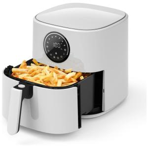 Fritadeira Elétrica AirFryer com 7 Funções 5L de Capacidade e Painel de Controle Digital, 1500W, Branca, 110v, CROWNFUL A239, Branco