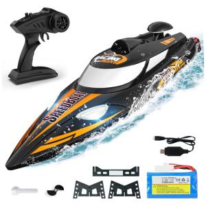Barco de Controle Remoto para Adultos com Bateria Recarregável de 1500mAh e Velocidade até 56 km/h, BEZGAR TX125, Preto e Laranja