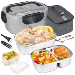Marmita Elétrica Portátil 3 em 1 com Recipiente de Aço Inoxidável e à Prova de Vazamento , 12V 110V 60W, Vovoir, Cinza