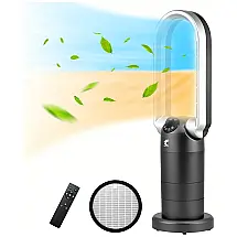 Ventilador de Mesa sem Lâminas 3 em 1 Purificador de ar HEPA, Aquecedor Cerâmico Auto ECO com Termostato e Temporizador, 1500W, Ocean Loong