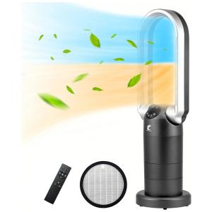 Ventilador de Mesa sem Lâminas 3 em 1 Purificador de ar HEPA, Aquecedor Cerâmico Auto ECO com Termostato e Temporizador, 1500W, Ocean Loong