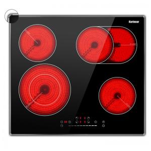 Cooktop Elétrico Karinear 4 Bocas 60cm, Cooktop Cerâmico Embutido com Vidro de Proteção e Moldura Metálica, Queimadores Expansíveis