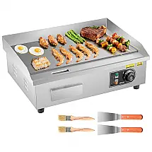 Chapa Elétrica VEVOR 1750W Superfície 53x30cm Temperatura 50°C–300°C Inox Sem PFOA 110V