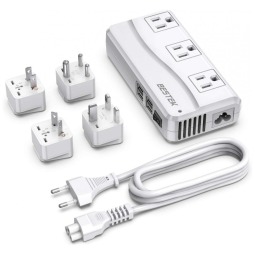 Transformador de Tensão 220V para 110V até 250W com 4 Portas USB 6A, BESTEK, Branco