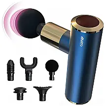 Massageador Pistola Elétrico Profissional Sem Fio 5 Acessórios e 4 Velocidades, AUPO, Azul
