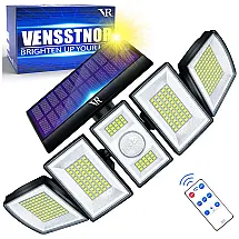Luminária Tripla Externa 3000 Lumens com 3 Modos de Iluminação 7000K, VENSSTNOR Solar Lights Outdoor, Preto