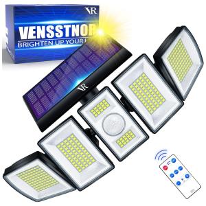 Luminária Tripla Externa 3000 Lumens com 3 Modos de Iluminação 7000K, VENSSTNOR Solar Lights Outdoor, Preto