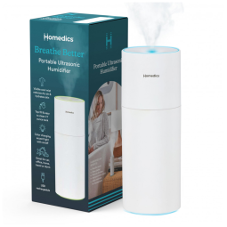 Umidificador Portátil 250mL de Névoa Fria para Viagens com Luz e 2 Configurações, Homedics, Branco